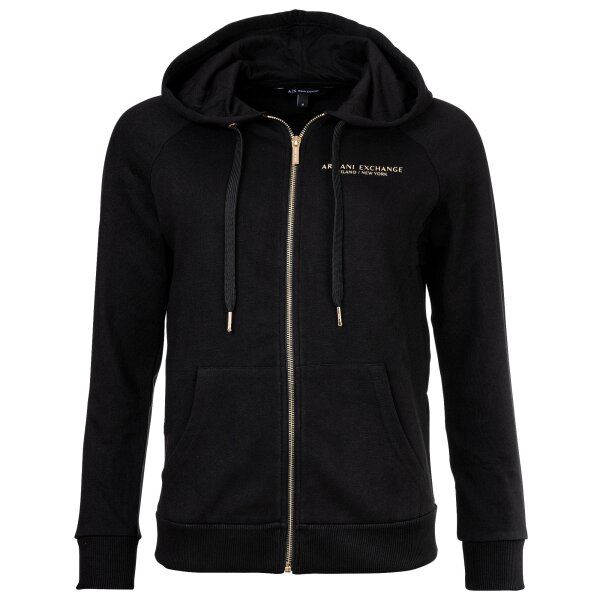 A|X ARMANI EXCHANGE ladies sweat jacket - zip, hood, logo Black/gold S (Small)