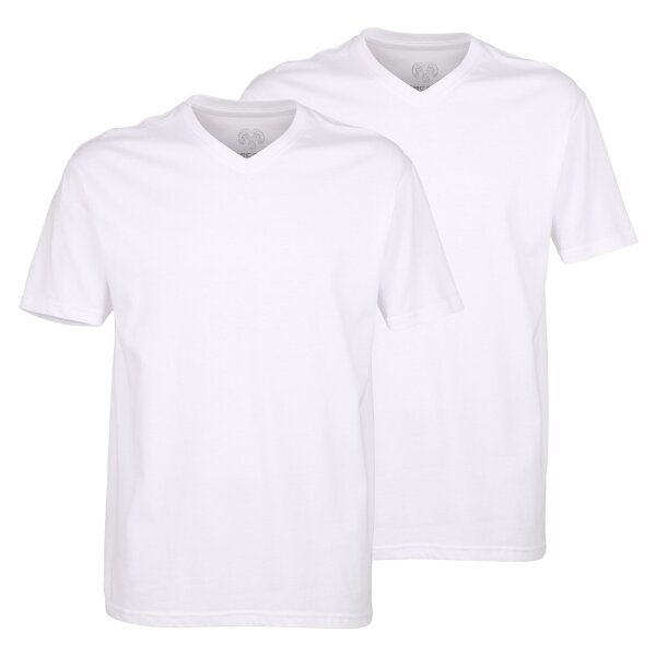 CECEBA mens T-shirts, 2-pack - convex, V-neck, short-sleeved, cotton, plain-coloured White L (Large)