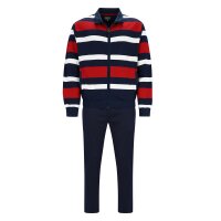 hajo Herren Hausanzug - lang, Zip-Jacke, Sweat, Homewear Blau/Rot M