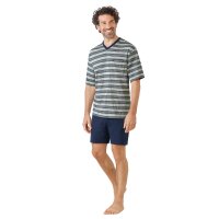 hajo Herren Schlafanzug - kurz, Klima-Light, V-Ausschnitt, Shorty Blau/Grau 2XL