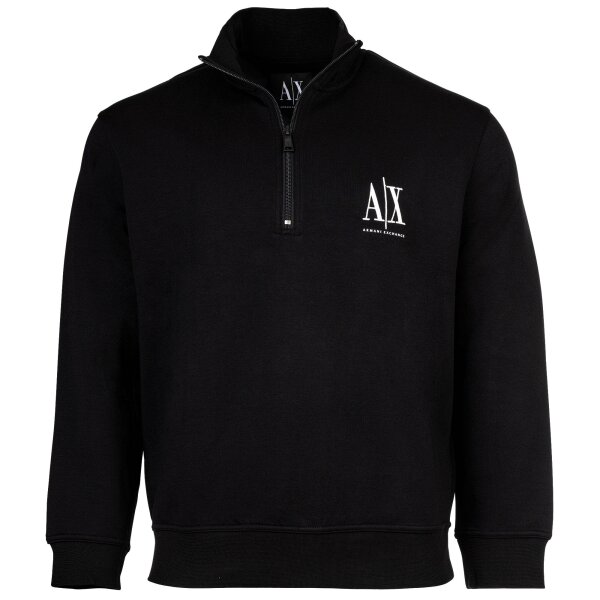 A|X ARMANI EXCHANGE Herren Sweatshirt mit Stehkragen und Half-Zip - Logo, Baumwoll-Mix Schwarz L