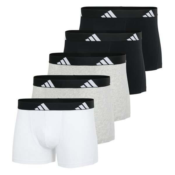 adidas Herren Boxershorts, 5er Pack - Trunks, Active Flex Cotton, Logo Schwarz/Weiß/Grau 2XL