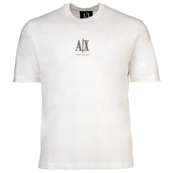 A|X ARMANI EXCHANGE Herren T-Shirt - Rundhals, Kurzarm, Logo Stickerei, Baumwolle Weiß S