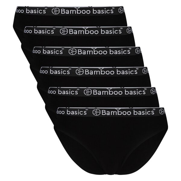Bamboo basics Damen Slips YARA, 6er Pack - Logo-Bund, atmungsaktiv, Single Jersey Schwarz L