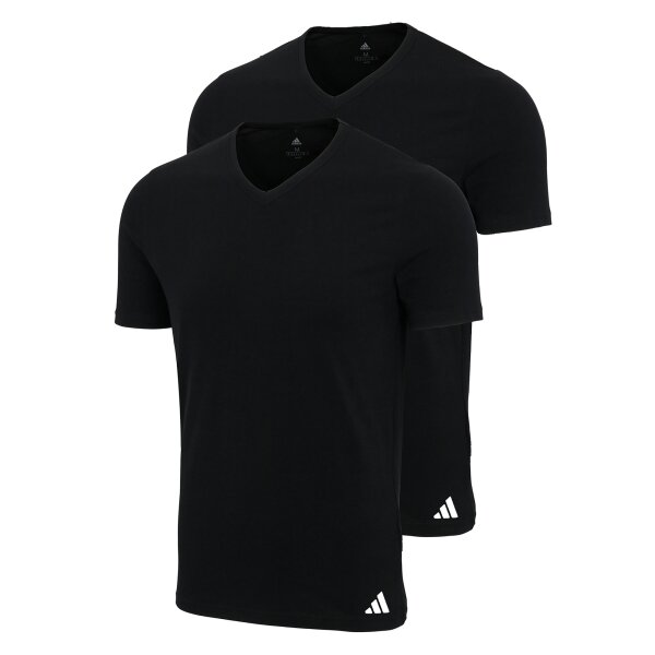 adidas Herren T-Shirts, 2er Pack - V-Neck Shirt Active Flex Cotton, einfarbig Schwarz S