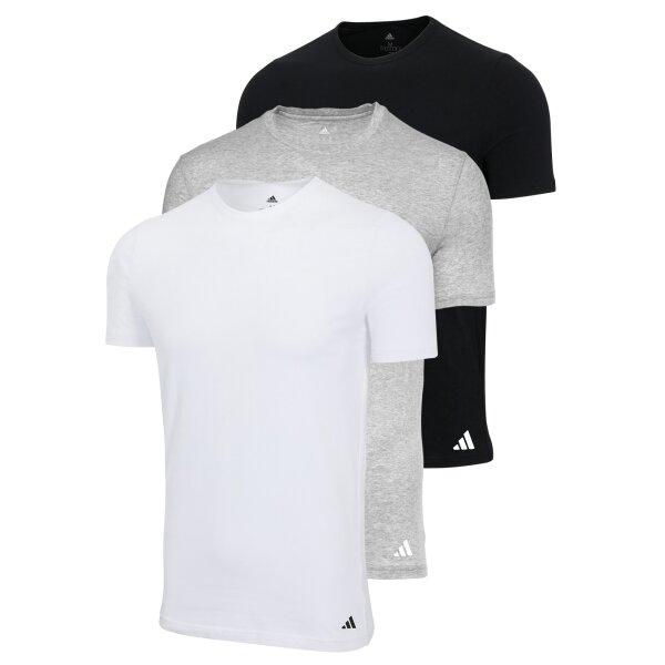 adidas Men T-Shirt, 3-pack - Crew Neck Shirt, Active Core Cotton, solid colour White/Black/Grey 2XL (XX-Large)