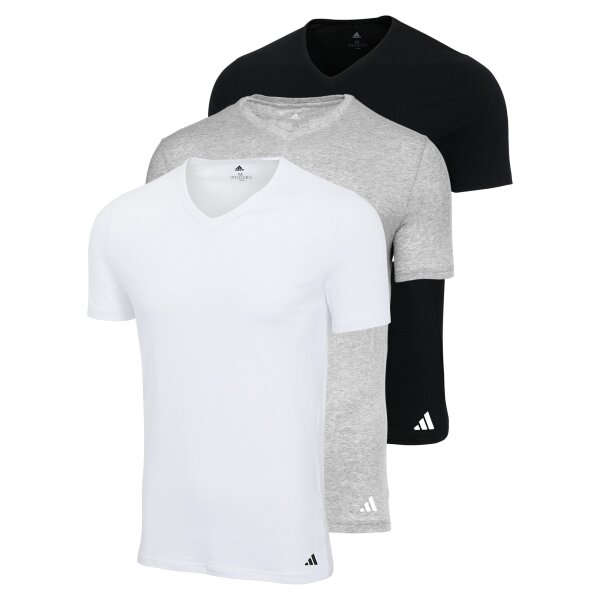adidas Herren T-Shirt, 3er Pack - V-Neck Shirt, Active Core Cotton, einfarbig Weiß/Schwarz/Grau 2XL