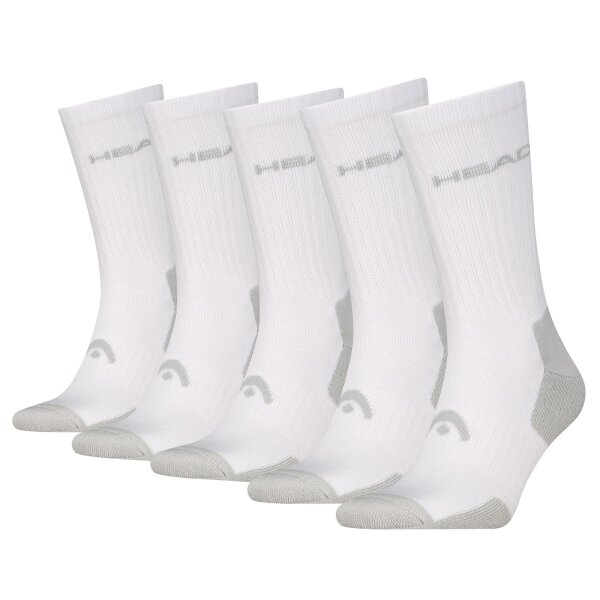 HEAD Unisex Tennissocken, 5er Pack - ELEMENTS TENNIS CREW ECOM, Sportsocken Weiß 39-42