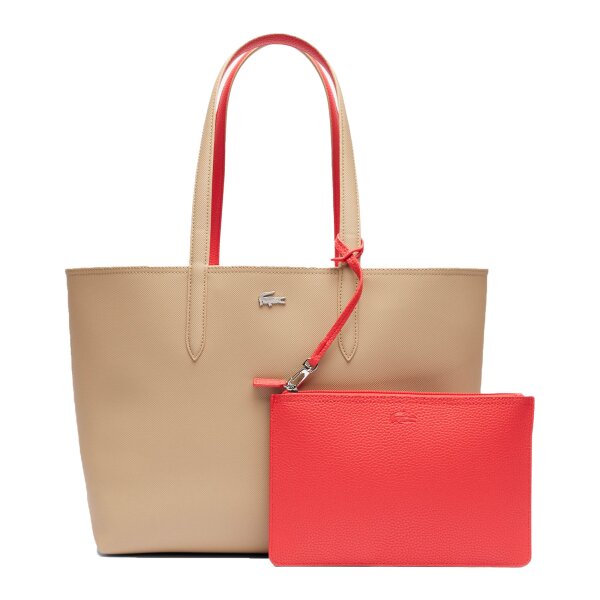 LACOSTE ladies reversible bag with pochete - Shopping Bag, 35x30x14cm (WxHxD), multicoloured Beige/Orange