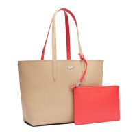 LACOSTE Damen Wendetasche mit Pochete - ANNA Shopping Bag, 35x30x14cm (BxHxT), mehrfarbig Beige/Orange