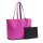 LACOSTE ladies reversible bag with pochete - Shopping Bag, 35x30x14cm (WxHxD), multicoloured Pink/Black