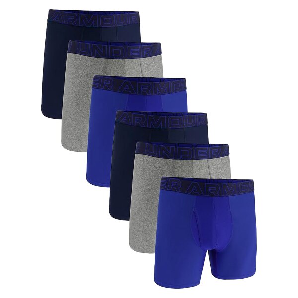 UNDER ARMOUR Herren Boxershorts, 6er Pack - Performance Tech Boxer Briefs Solid 6 in, Stretch, einfarbig Blau/Grau M
