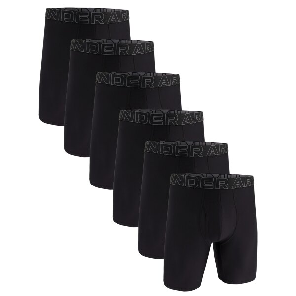 UNDER ARMOUR Mens Boxer Shorts, 6-pack - Performance Tech Long Boxer Solid 9 in, stretch, solid color Black L (Large)