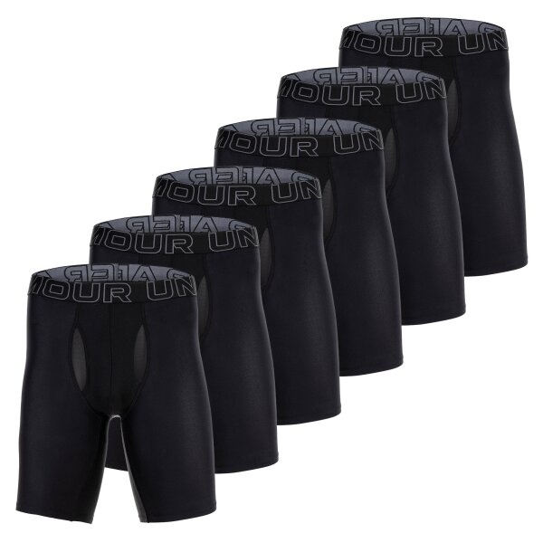 UNDER ARMOUR Mens Boxer Shorts, 6-pack - Performance Tech Long Boxer Solid 9 in, stretch, solid color Black M (Medium)