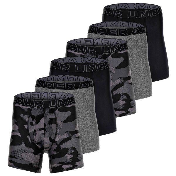 UNDER ARMOUR Mens Boxer Shorts, 6-Pack - Performance Tech Boxer Briefs - Novelty 6 in, Camouflage, Stretch Black/Grey M (Medium)