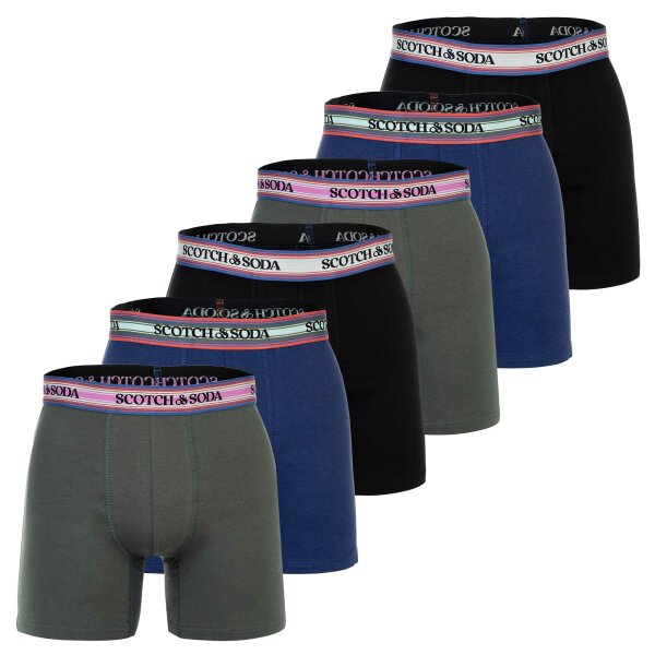 SCOTCH&SODA Herren Boxershorts, 6er Pack - Solid Cotton Stretch Schwarz/Grün S
