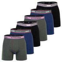 SCOTCH&SODA Herren Boxershorts, 6er Pack - Solid Cotton Stretch Schwarz/Grün S