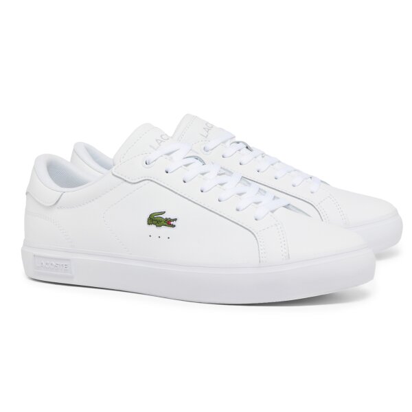 LACOSTE Herren Sneaker - Powercourt 125 , Turnschuhe, Echtleder, Logo Weiß EUR 45