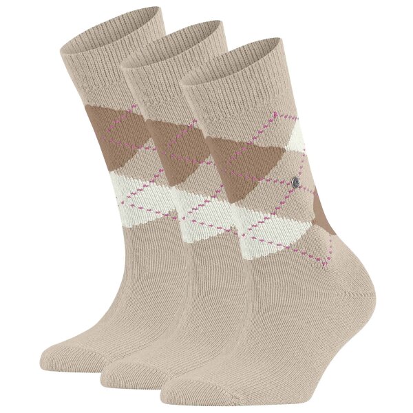 Burlington Damen Socken WHITBY 3er Pack - Kurzstrumpf, Rautenmuster, Onesize, 36-41 Beige/Braun 36-41