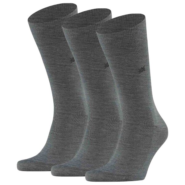 Burlington mens socks LEEDS Pack of 3 - virgin wool, logo, plain, one size, 40-46 Grey 40-46