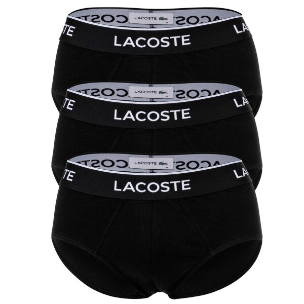 LACOSTE Mens Briefs, 3-pack - Casual, Briefs, Cotton Stretch, Logo Waistband Black S (Small)