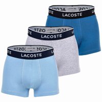 LACOSTE Herren Boxershorts, 3er Pack - Trunks, Casual, Cotton Stretch, Logobund Blau/Grau S