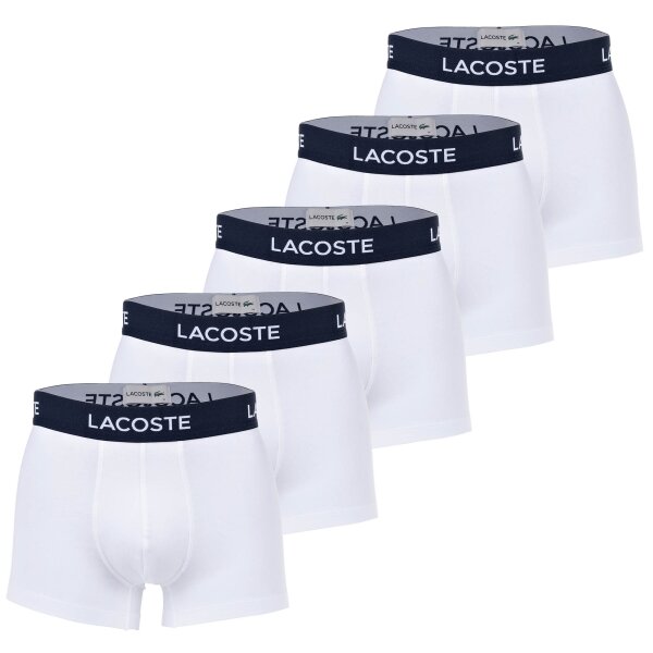 LACOSTE Mens Boxer Shorts, 5-pack - Trunks, Casual, Cotton Stretch, Logo waistband White S (Small)