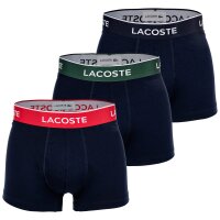 LACOSTE Herren Boxershorts, 3er Pack - Trunks, Casual, Cotton Stretch, Logobund Dunkelblau/Grün/Rot S
