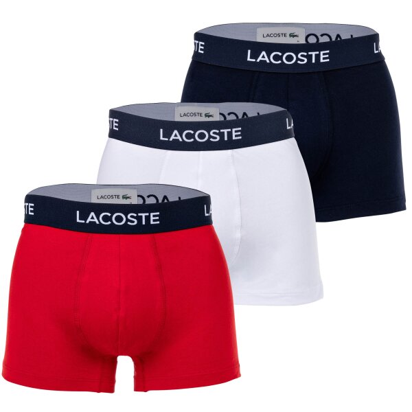 LACOSTE Mens Boxer Shorts, 3-pack - Trunks, Casual, Cotton Stretch, Logo waistband Dark Blue/Red/White S (Small)