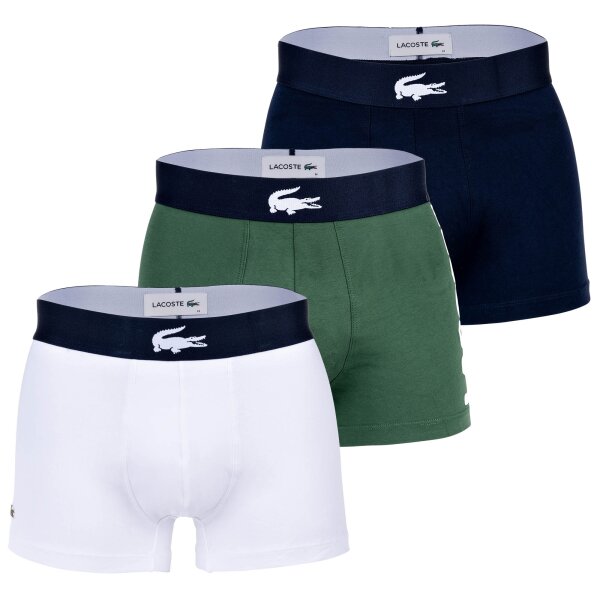 LACOSTE Herren Boxershorts, 3er Pack - Trunks, Big Croc Print, Cotton Stretch Grün/Dunkelblau/Weiß M
