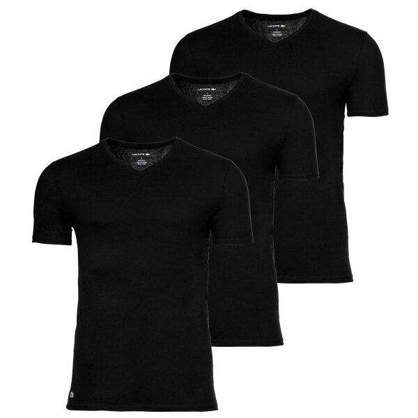 LACOSTE Mens T-Shirts, 3-pack - Essentials, V-Neck, Slim Fit, Cotton, Solid Color Black S (Small)