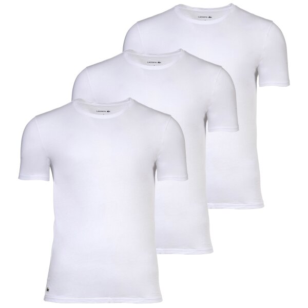 LACOSTE Mens T-Shirts, 3-pack - Essentials, Round Neck, Slim Fit, Cotton, Solid Color White S (Small)