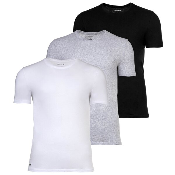 LACOSTE Herren T-Shirts, 3er Pack - Essentials, Rundhals, Slim Fit, Baumwolle, einfarbig Weiß/Grau/Schwarz M