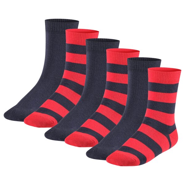 FALKE Kinder Socken, 6er Pack - Happy Stripe, Kurzsocken, gestreift Blau/Rot 27-30