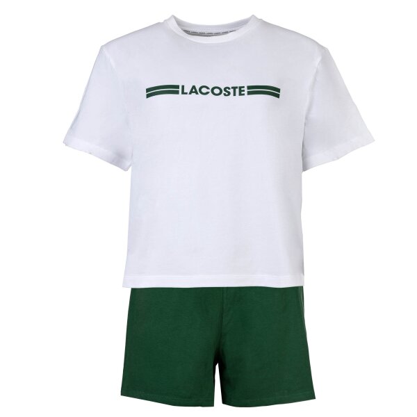 LACOSTE Womens Pyjamas, short - Shorty, Pyjama Set, Logo Print, Cotton Stretch White/Green L (Large)