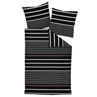 Janine bedding set, 2-piece – J.D., maco satin, cotton mercerised, silk finish, striped Nougat/Black 135x200cm