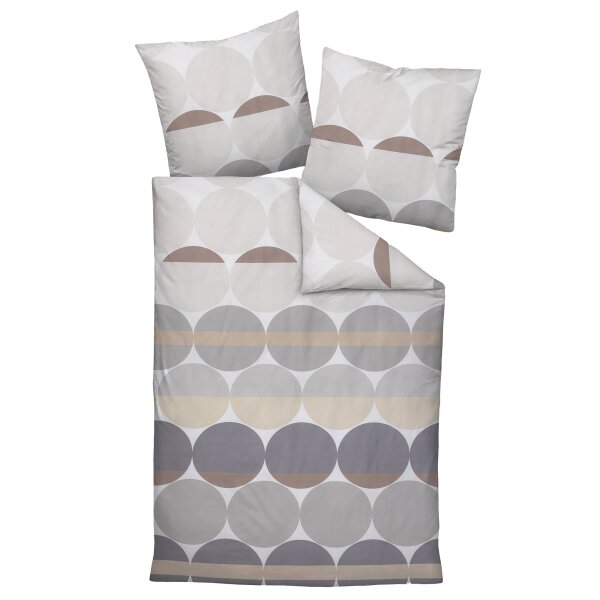 Janine bedding set, 2-piece – J.D., maco satin, cotton mercerised, silk finish, striped Grey/sand 135x200cm