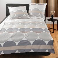 Janine bedding set, 2-piece – J.D., maco satin, cotton mercerised, silk finish, striped Grey/sand 135x200cm