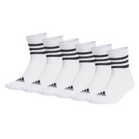 adidas Unisex Quarter Socks, 6-pack - 3-Stripes Cushioned Sportswear Mid-Cut Socks, logo, stripes, padded White 37-39