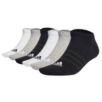 adidas Unisex Sneakersocken, 6er Pack - Thin and Light Sportswear Low Cut Socks, Logo, einfarbig Schwarz/Grau/Weiß 37-39