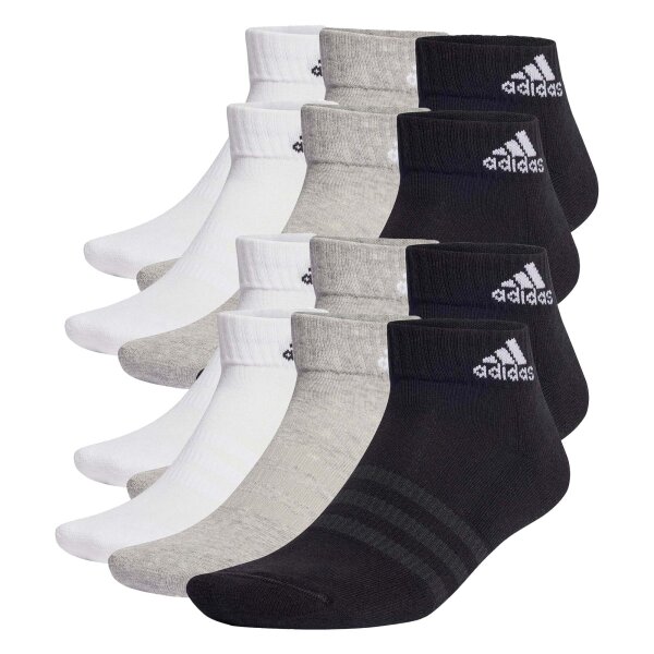 adidas Unisex Quarter Socks, 12-pack - Cushioned Sportswear Ankle, logo, padded, solid color Black/Grey/White 46-48