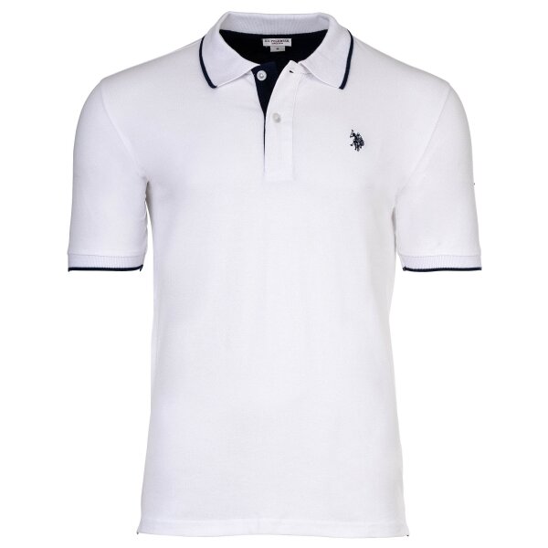 U.S. POLO ASSN. Herren Poloshirt mit Kontrast-Details - Piquet, Logo, Cotton Stretch Weiß S