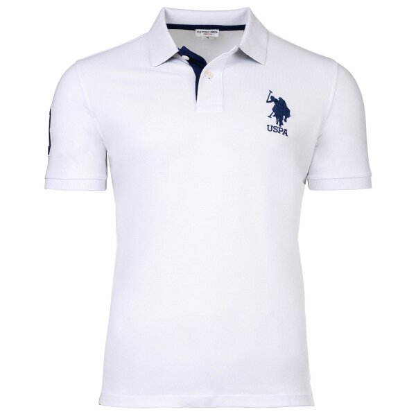 U.S. POLO ASSN. Mens polo shirt - Kory, basic, piquet, logo, appliqué, cotton White S (Small)