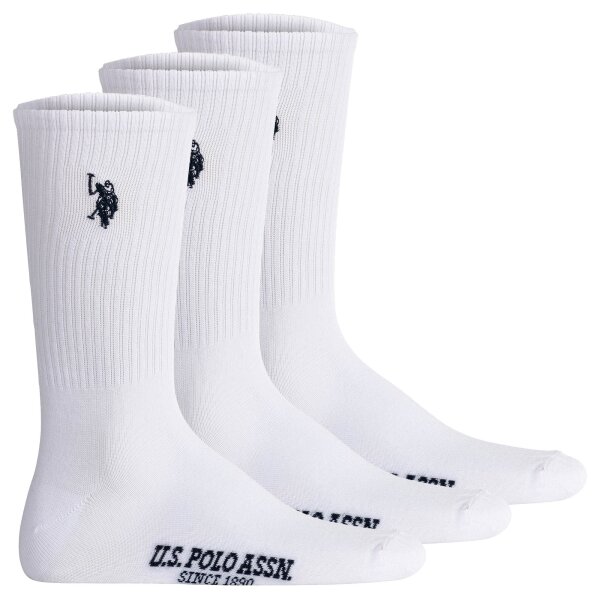 U.S. POLO ASSN. mens tennis socks, 3-pack - sports socks, logo, cotton blend White 39-42 (6-8 UK)
