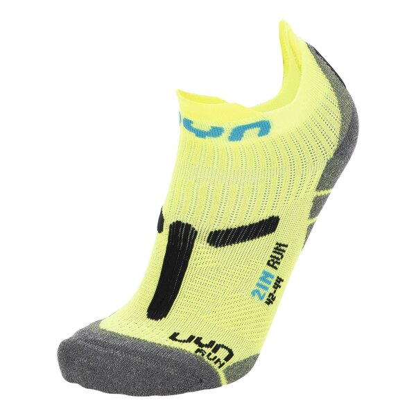 UYN Herren Running Sneaker Socken - 2IN Socks, Socken, Polyamide, Logo Gelb/Grau 39-41