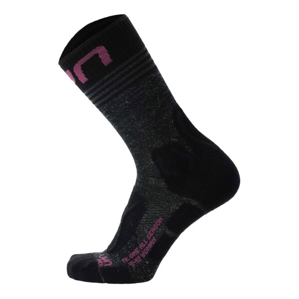 UYN women trekking socks - Trekking One All Season Mid Socks, hiking socks, logo Black/Grey/Pink 35-36