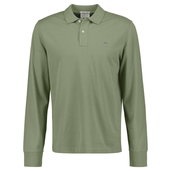 GANT Herren Poloshirt - REGULAR SHIELD LONGSLEEVE PIQUE RUGGER, Langarm, Logo Grün (Kalamta Green) 2XL