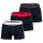 TOMMY HILFIGER Herren Boxershorts, 3er Pack - Trunks, Logo, Cotton Stretch Dunkelblau/Rot/Weiß S