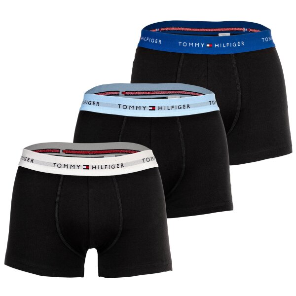 TOMMY HILFIGER Herren Boxershorts, 3er Pack - Trunks, Logo, Cotton Stretch Schwarz/Blau/Weiß S