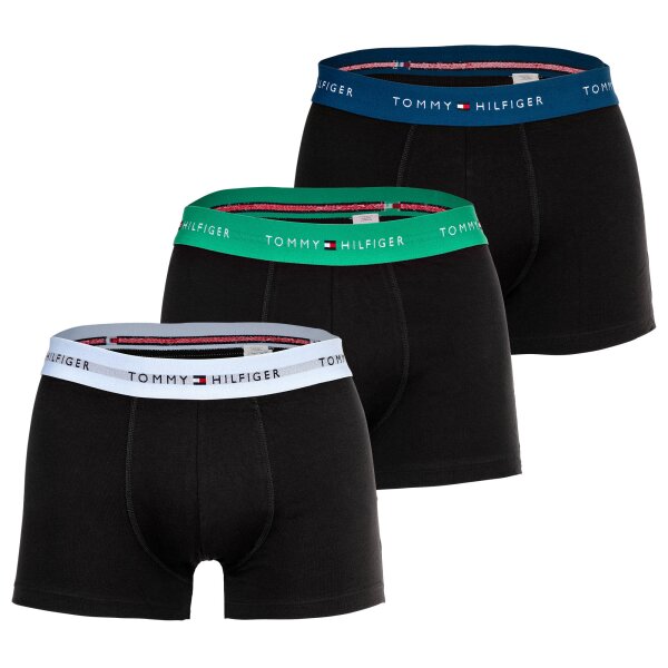 TOMMY HILFIGER Herren Boxershorts, 3er Pack - Trunks, Logo, Cotton Stretch Schwarz/Blau/Grün 2XL